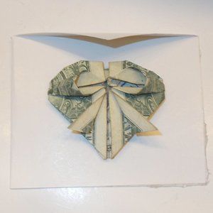 Origami Folded Dollar Bill Heart Bow. Gift Topper. Unique. Valentine's Day